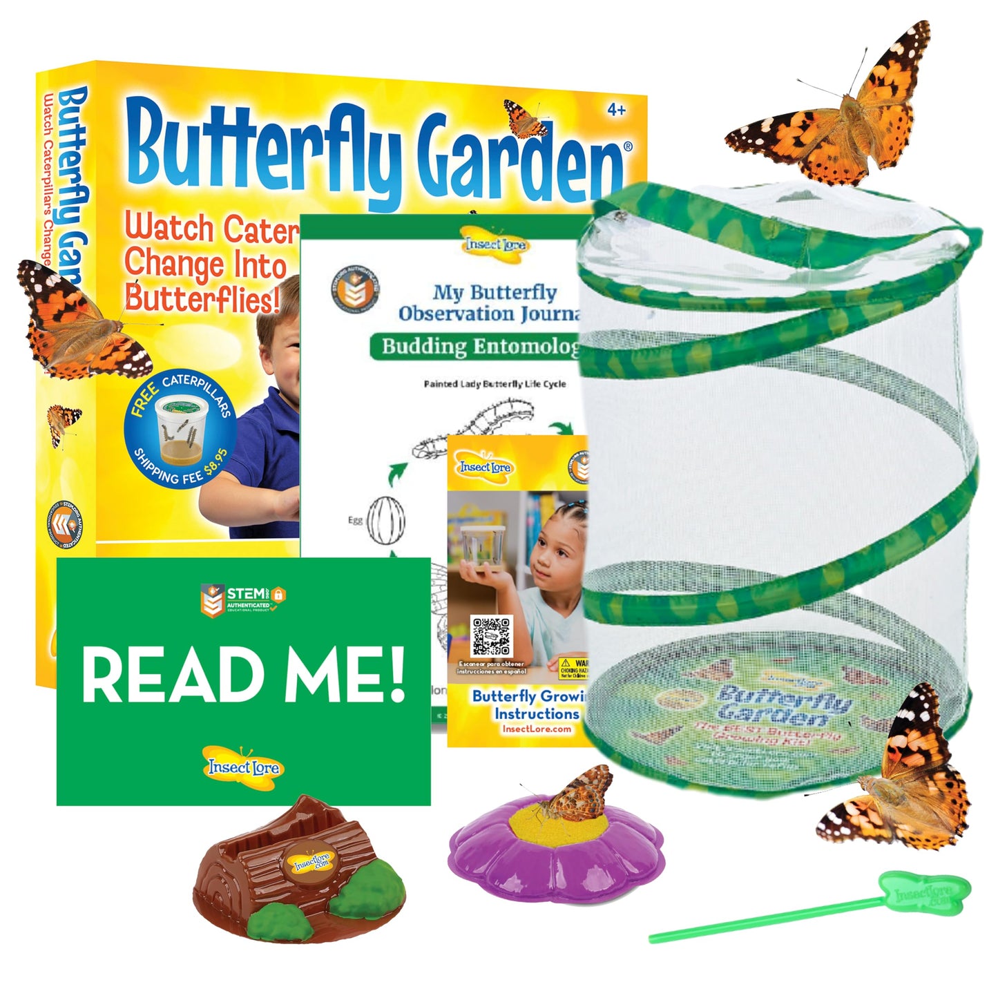 Insect Lore Butterfly Garden Kit - Live Caterpillars, Habitat, STEM Journal, 11.5" Multi, Model 10416
