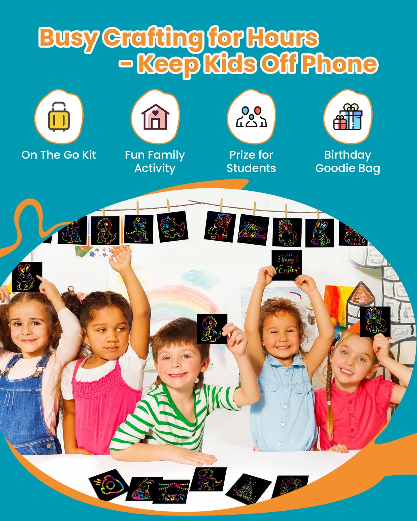 Smasiagon Rainbow Arts & Crafts for Kids - 125 Mini Scratch Paper Notes - Art Supplies Kids Toys Party Favor - Valentines Day Gi