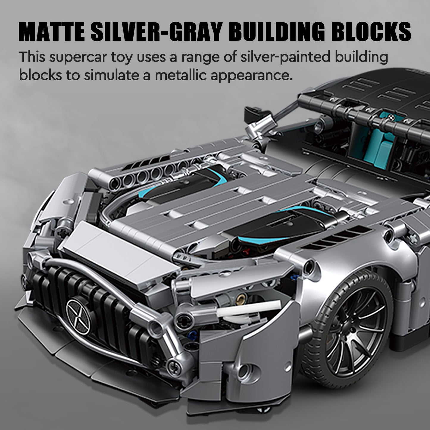 HIGH GODO Racing Car Building Kit, 1:14 MOC Super Sports Car, 1466pcs, Grey, Plastic Model 23009 for Adults & Kids