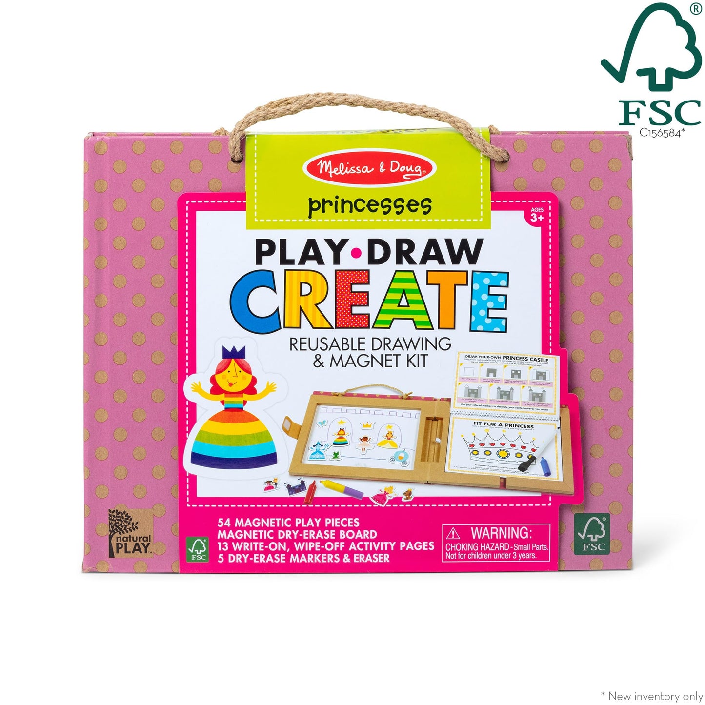 Melissa & Doug Natural Play: Play, Draw, Create Reusable Drawing & Magnet Kit - Princesses (54 Magnets, 5 Dry-Erase Markers) - F