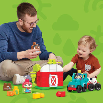 Mega Bloks Fisher-Price Toddler Building Blocks Toy Set, Green Town Grow & Protect Farm With 51 Pieces, 3 Figures, Ages 1+ Years