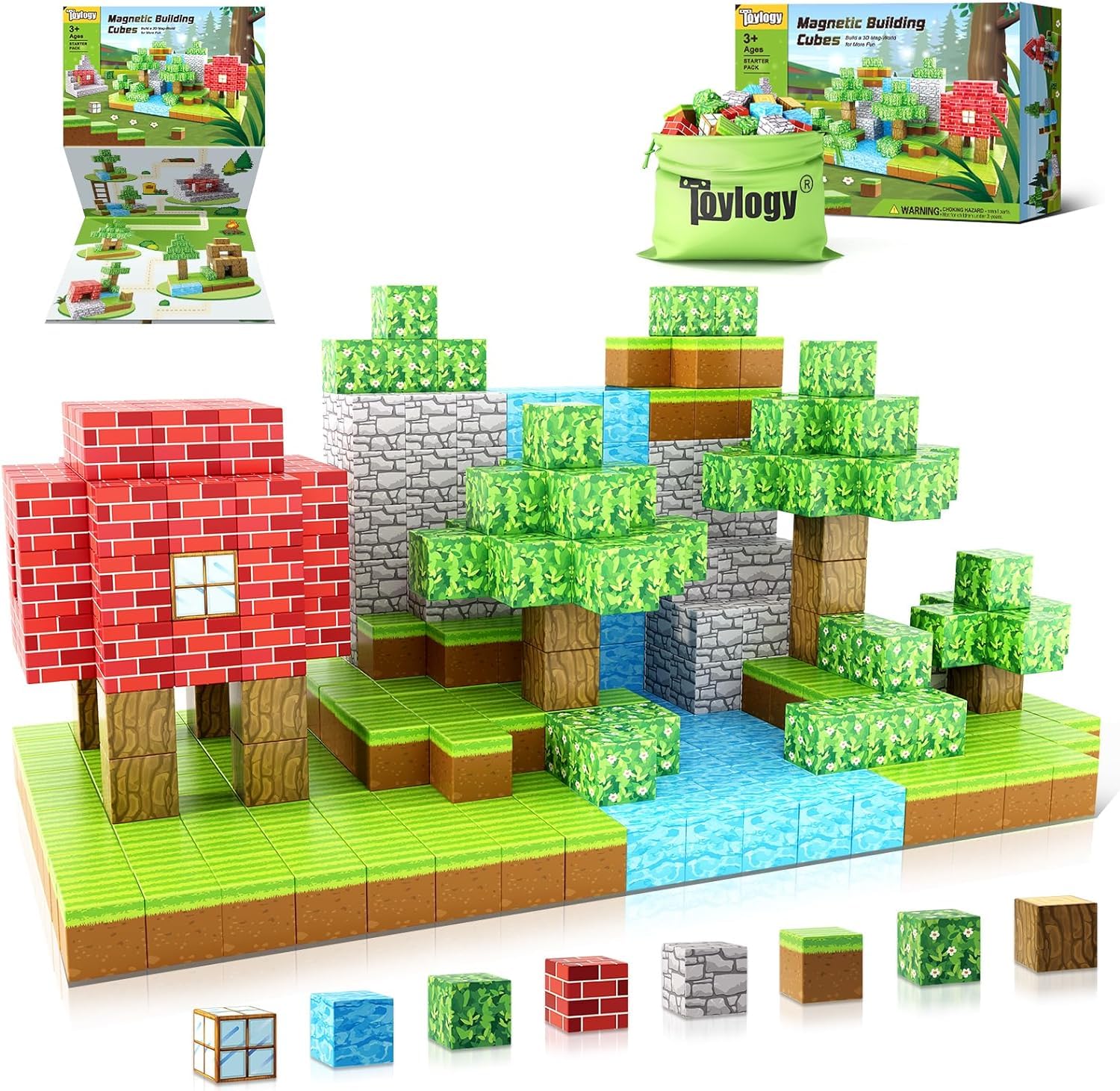 Magnetic Blocks-Build Mine Magnet World Edition, Magnetic Toys For Boys & Girls Age 3-4 4-5 6-8,Stem Montessori Sensory Toys For Toddlers Gifts For 3+ Years Old,48Pcs Fidget 1' Cubes Construction Toys