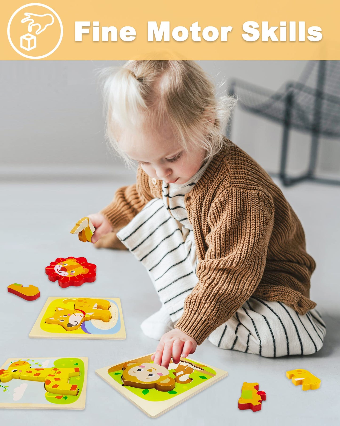 Benresive Wooden Toddler Puzzles Ages 1-3, Montessori Toys For 1 2 3 Year Old Boys Girls, 4 Pack Animal Toddler Toys Gifts For 1 2 3 Year Old Boys Girls, Learning Educational Preschool Puzzles