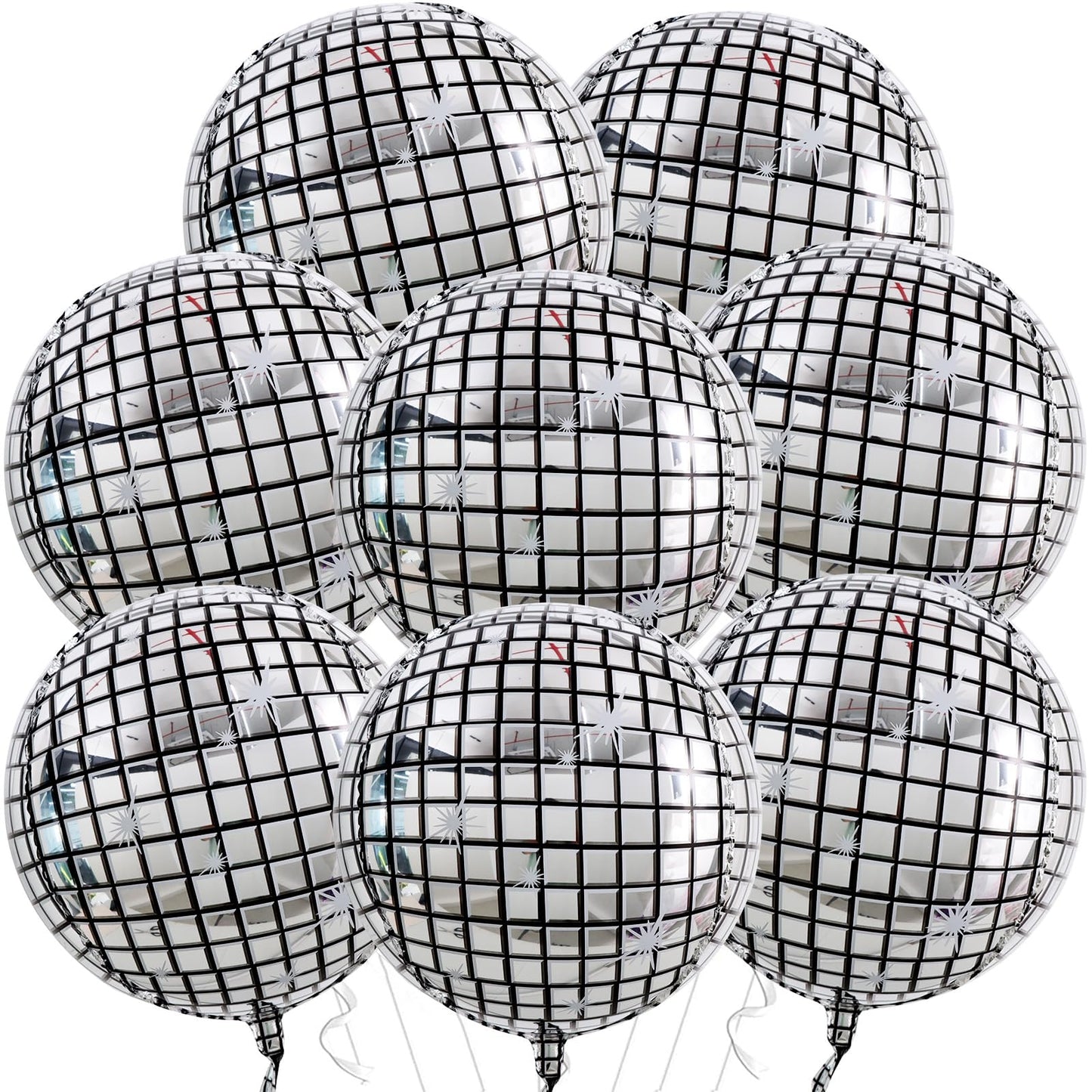 TONIFUL 8Pcs Large Disco 4D Giant Round Foil Balloon 22inch Big Mirror Metallic Mylar Sephere Balloons for Christmas New Year Bi