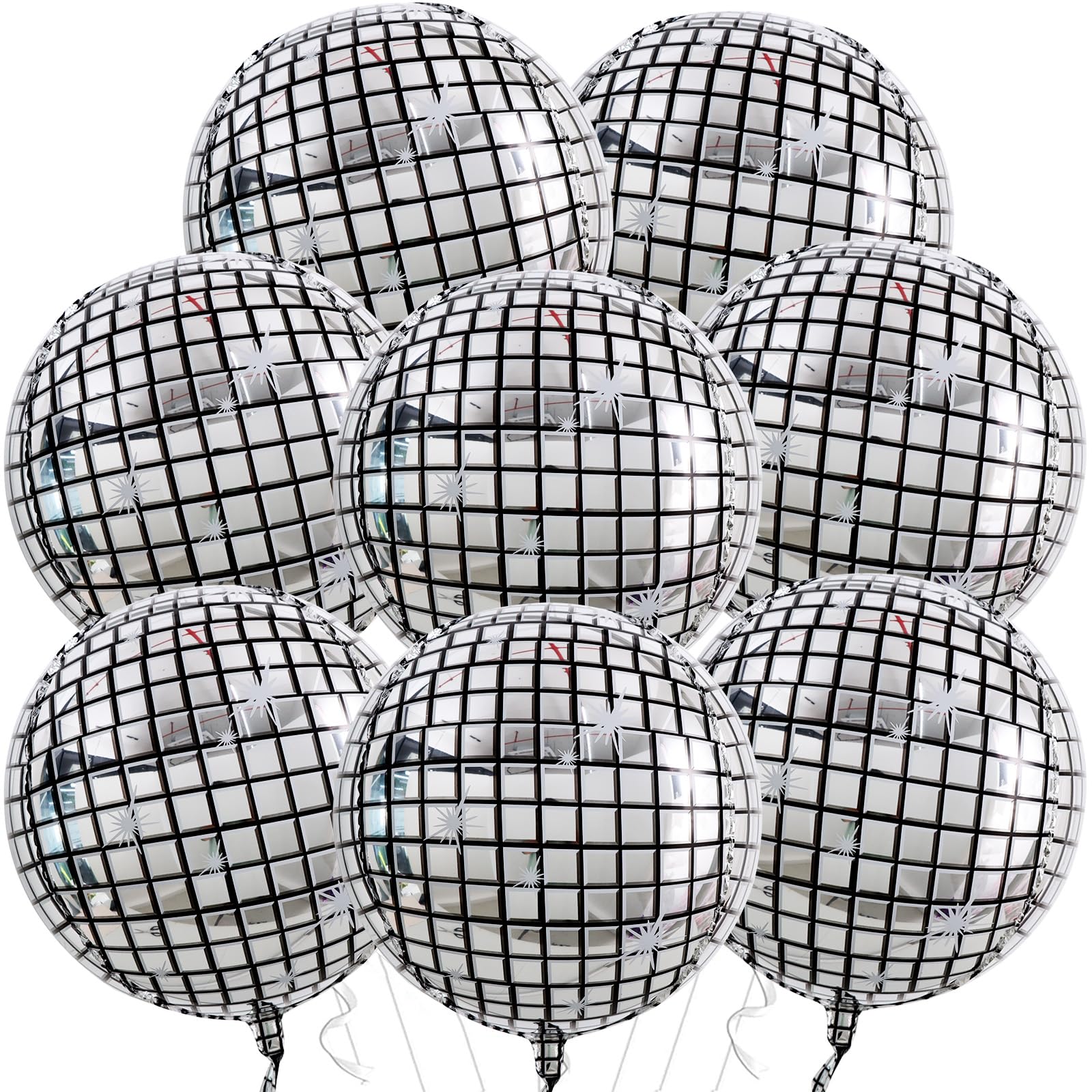 TONIFUL 8Pcs Large Disco 4D Giant Round Foil Balloon 22inch Big Mirror Metallic Mylar Sephere Balloons for Christmas New Year Bi