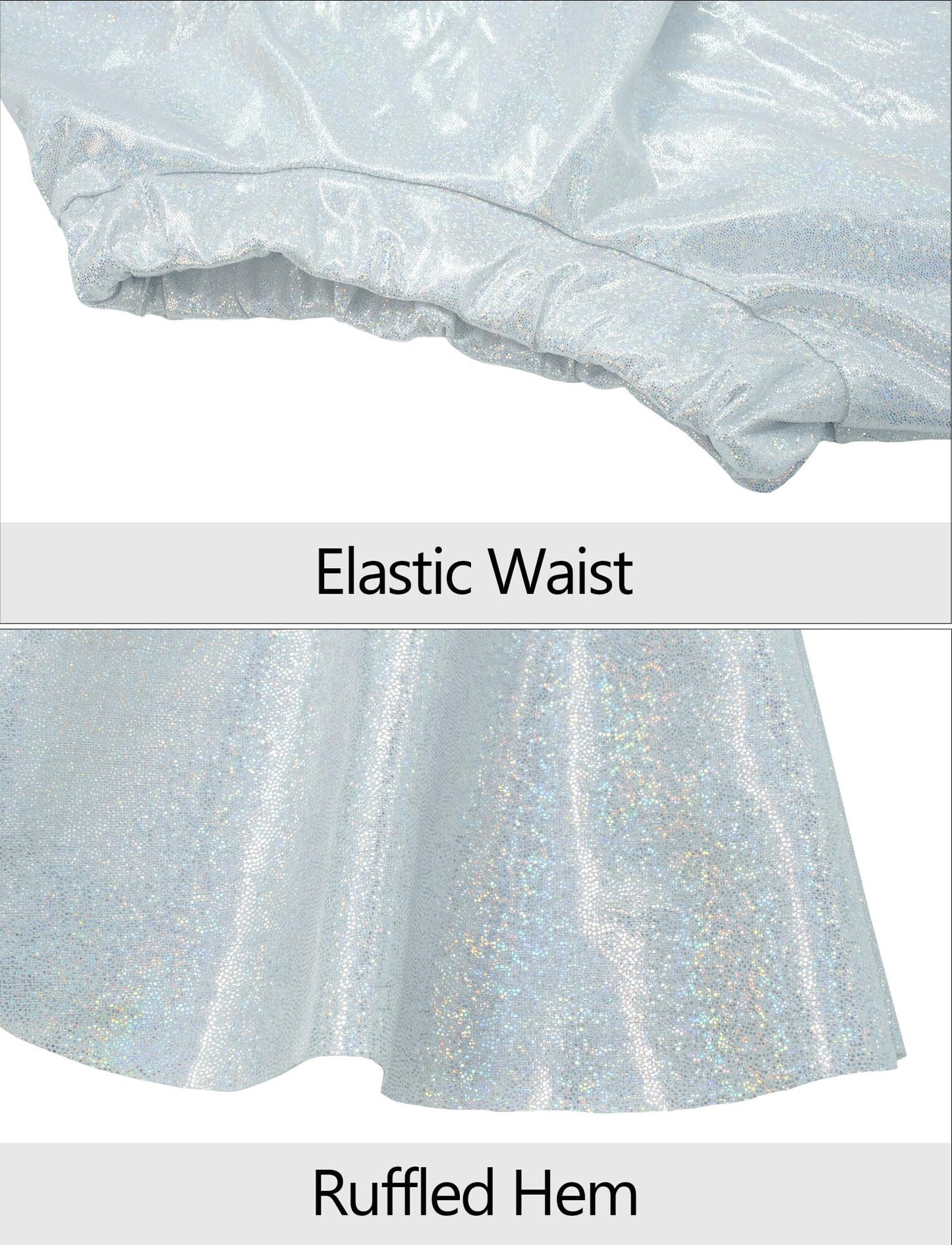 Happy Cherry 2Pcs Kids Girls Shiny Metallic Short Sleeve Crop Top With Pleated Skirt Set Dancewear Performance Costumes Silver 1