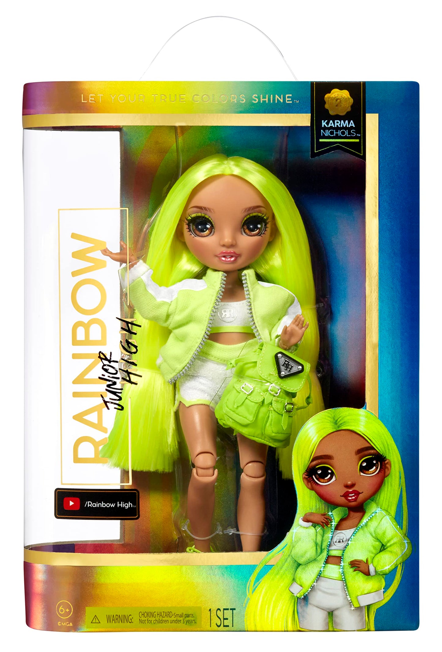 Rainbow High Jr High Series 2 Karma Nichols- 9 NEON Green Posable Fashion Doll with Designer Accessories and Open/Close Backpack