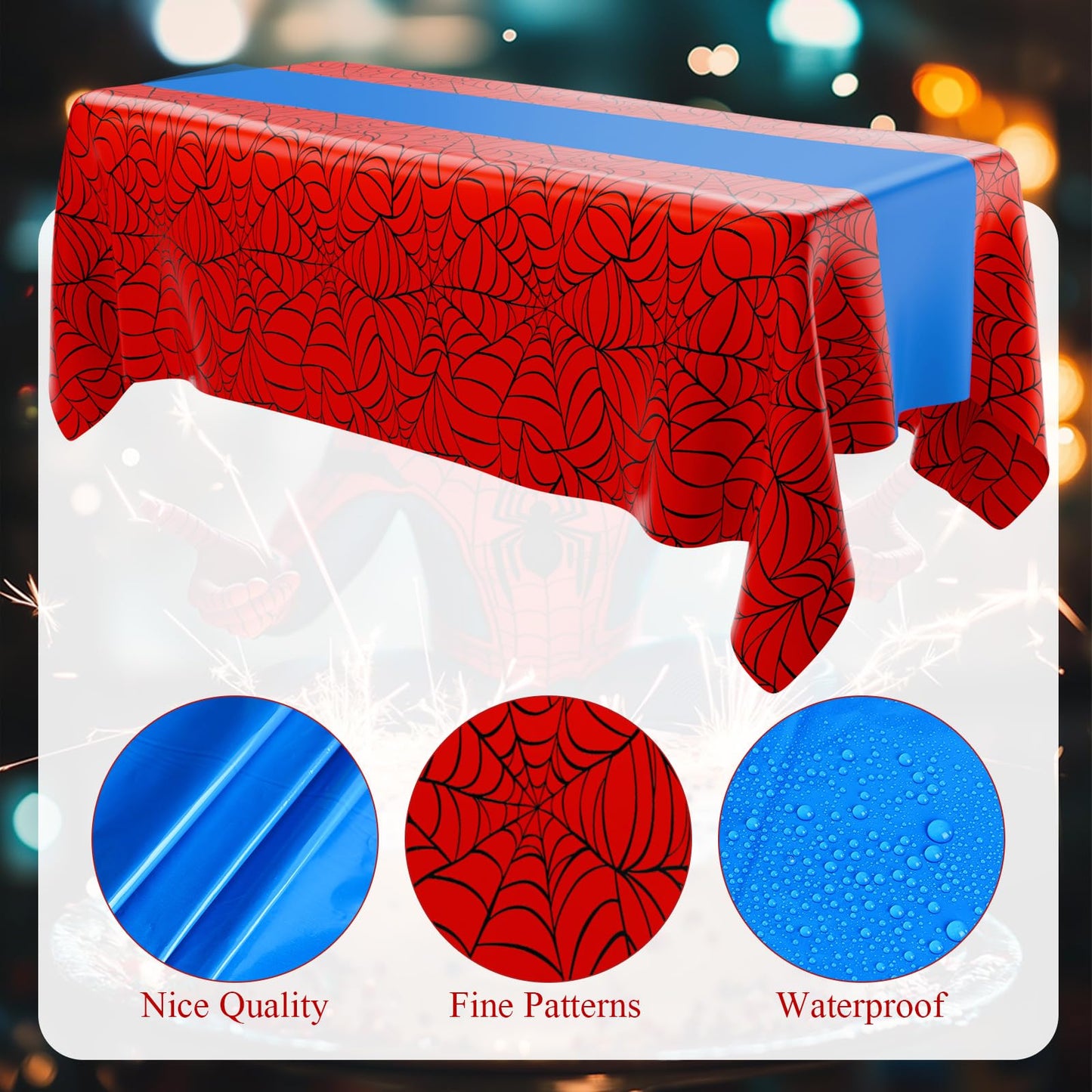 Remagr 6 Pcs 54 x 108 inch Spider Birthday Party Tablecloth Plastic Disposable Hero Table Cover Large Red and Blue Plastic Recta