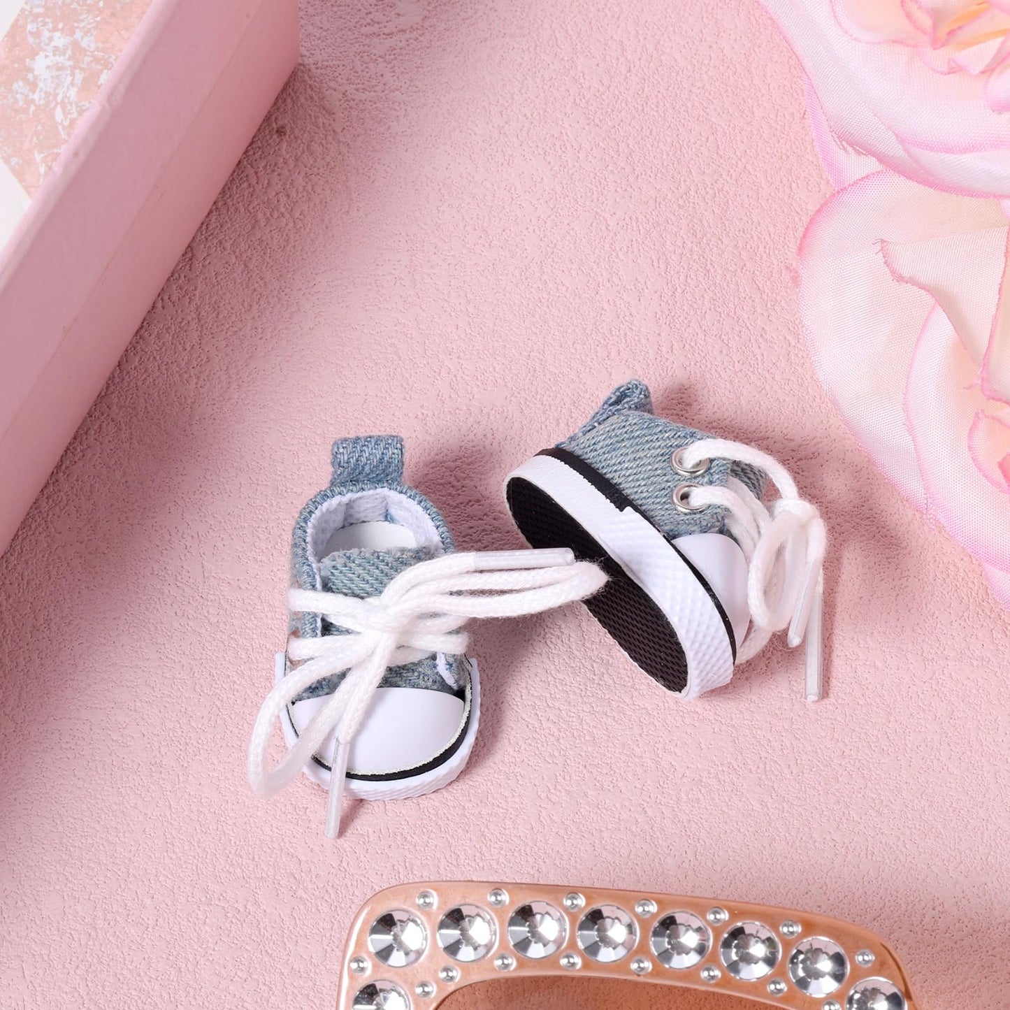 Cute Doll Shoes, Blue Mini Canvas Shoes For Dolls Clothing Outfit Replacement Accessories Suitable For 15Cm & 17Cm Doll