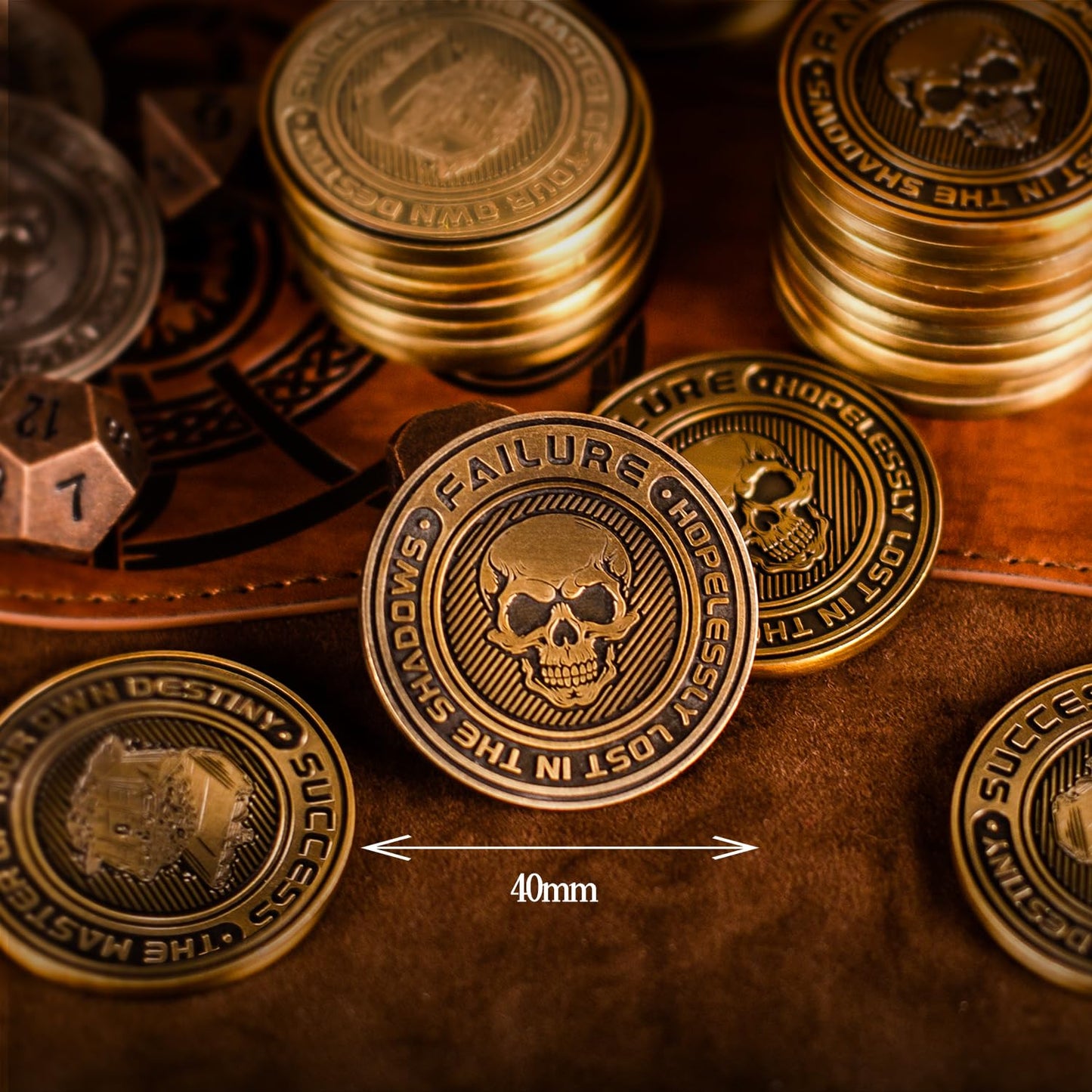 Metal D2 Dice Coin - DND Lucky Coin Retro Dual-Sided with Success and Failure Symbols for TRPG Tabletop Gaming