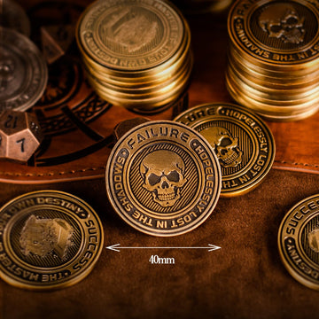 Metal D2 Dice Coin - DND Lucky Coin Retro Dual-Sided with Success and Failure Symbols for TRPG Tabletop Gaming