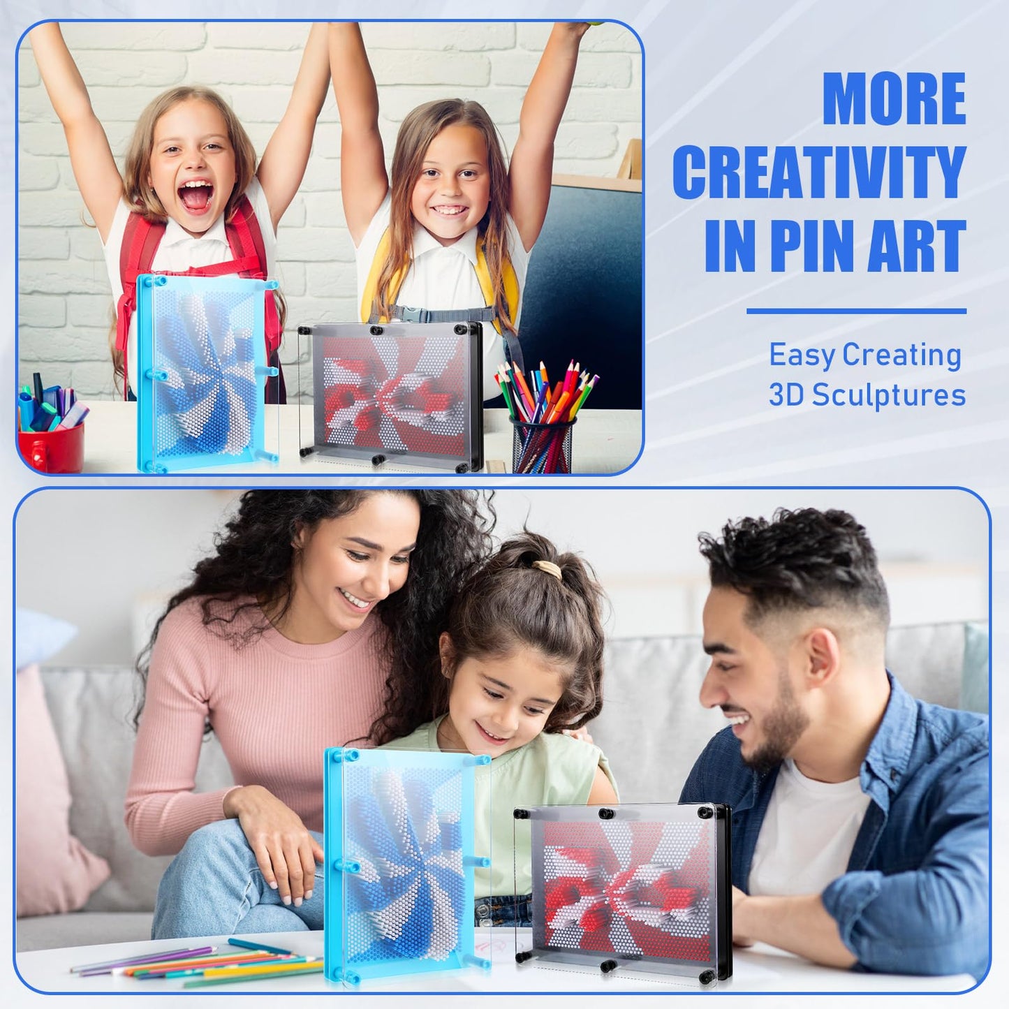 Jenaai 2 Pack Large 3D Pin Art Toy 8 x 6 Inch Plastic Pin Art Board Sensory Toy Intellectual Fun Impression Toy for Boys Girls mature-themed Creative Fidgets Christmas Birthday Gifts (Red and Blue Windmill)