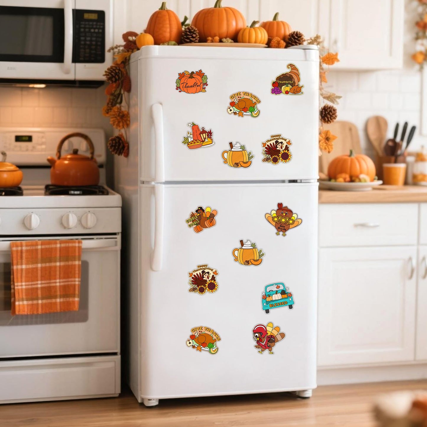 Thanksgiving Coloring Arts Crafts Kits - 30Pcs Fall Color Your Own Magnets for Kids Turkey Pumpkin Blank DIY Coloring Magnets fo