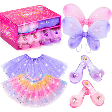 Kids Princess Dress Up Clothes For Little Girls, Bibuty Pretend Play & Dress Up Princess Costume Set With Princess Shoes Tutu Fairy Wing For Little Girls, Princess Toy Gift For 3-6 Toddler Little Girl