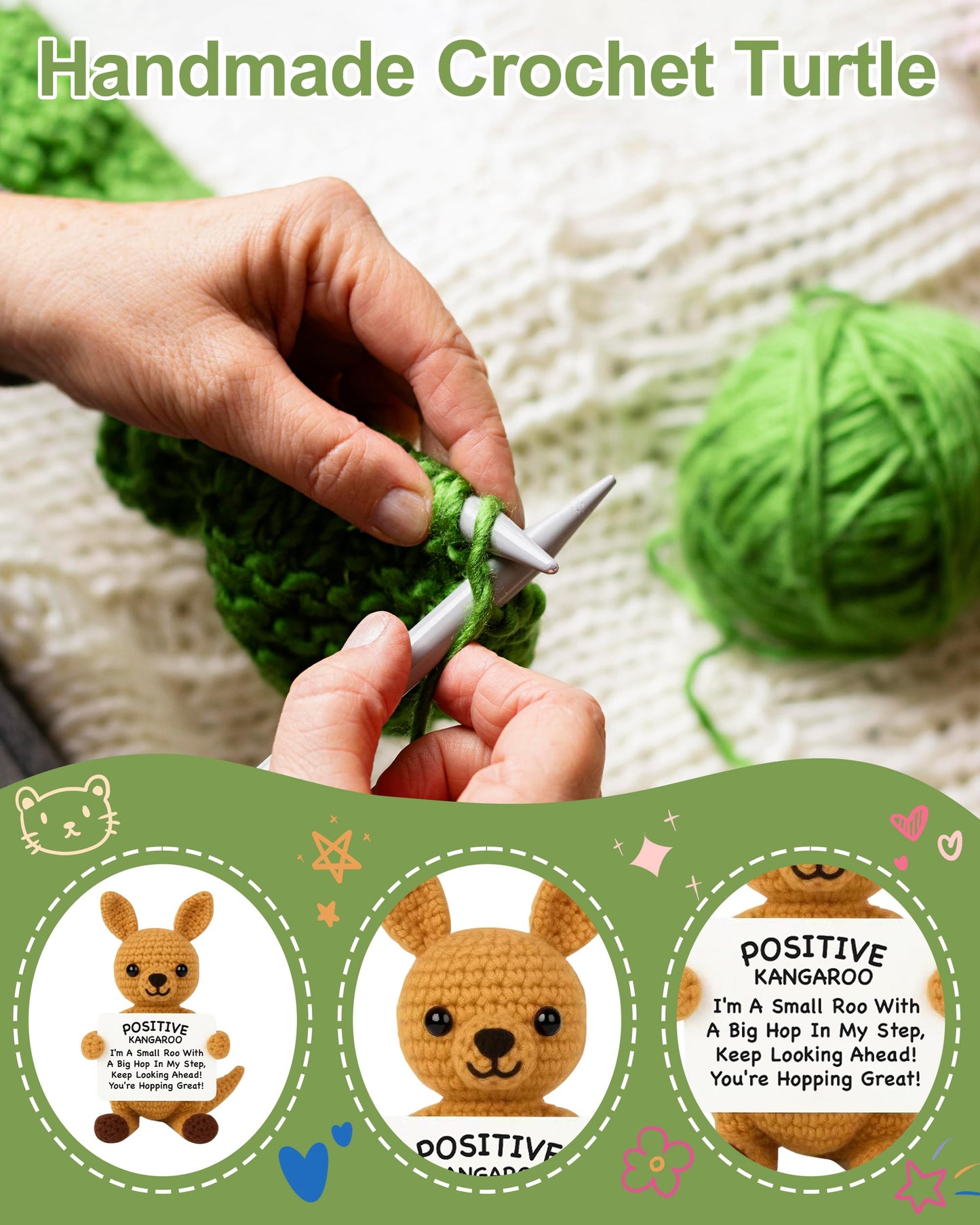 DGPLUS Optimistic Kangaroo Crochet Animal Figurine - Handmade Emotional Support Gift | Cute Motivational Gift for Women, Girls,