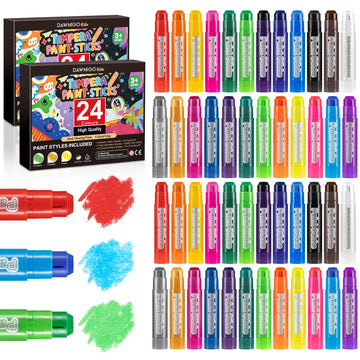 48 Pack Tempera Paint Sticks,24 Colors Washable Paint Sticks for Kids,Non-Toxic,90s Quick Drying, Allergen Free and High Coverag