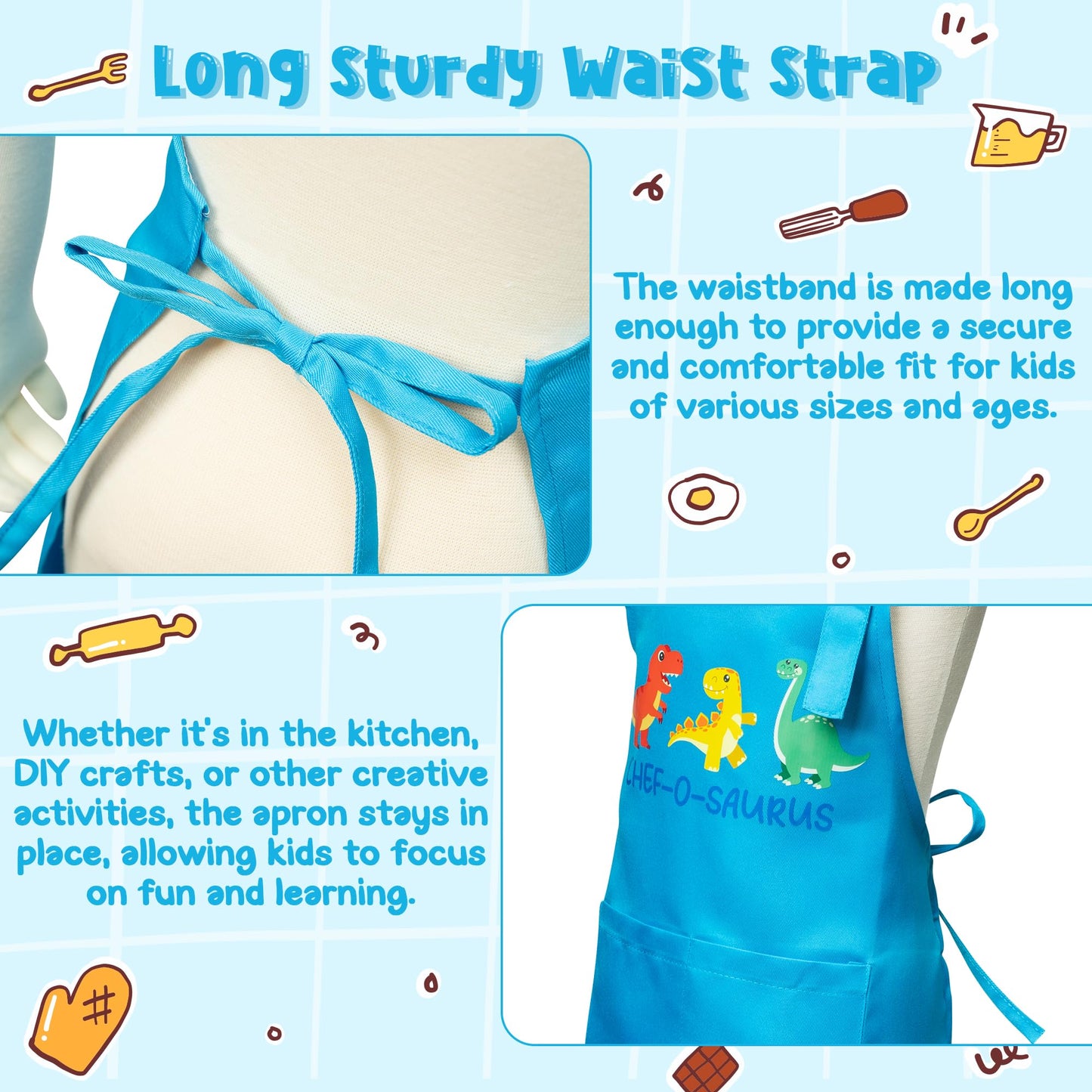R HORSE Kid Apron and Chef Hat Set 2Pcs Adjustable Children Blue Kitchen Apron Dress up Role Play Chef Toy Kid Funny Cooking Gif
