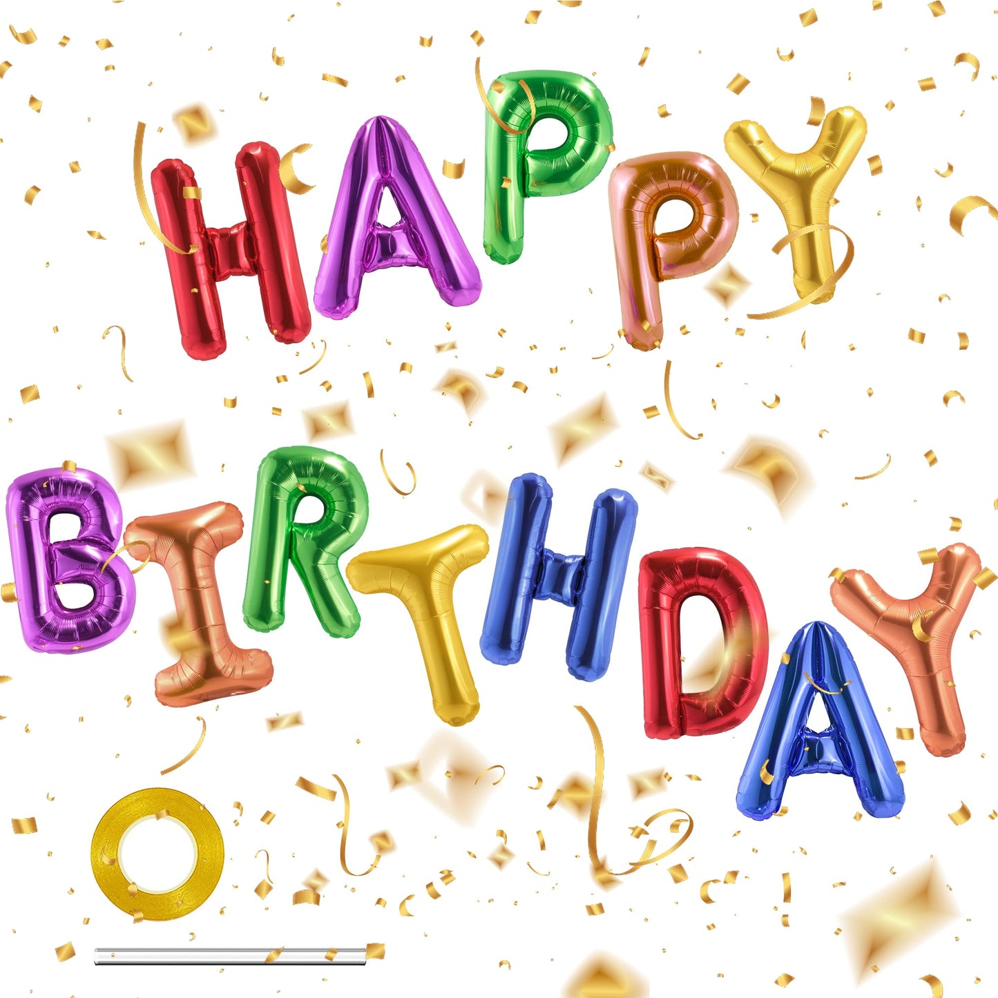Canrevel Happy Birthday Banner 13Pcs 16 Inch Mylar Foil Letters Balloons Birthday Party Decorations For Kids And Adults - 3D Rai