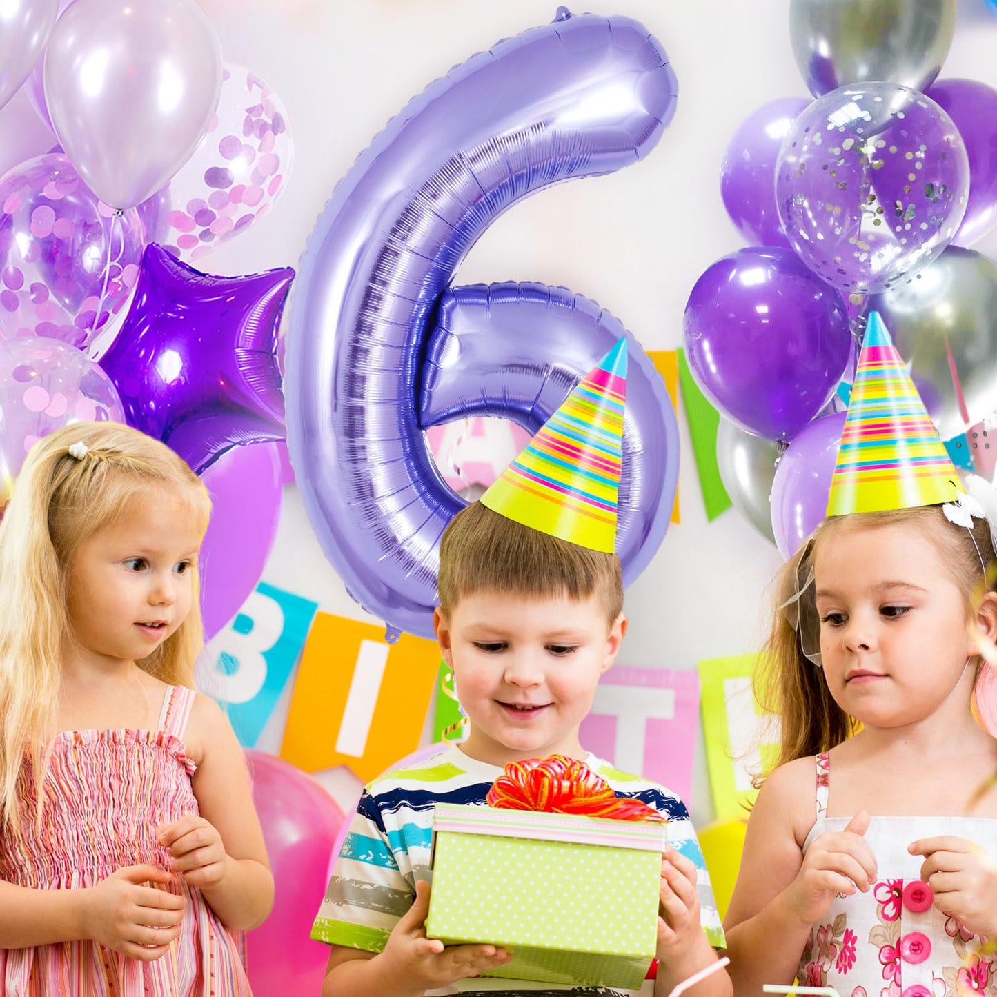 Purple Number 6 Balloon 40 Inch, Big Large Foil Helium Number Balloons, Giant Mylar Number 6 Balloons For 6 Year Old Birthday An