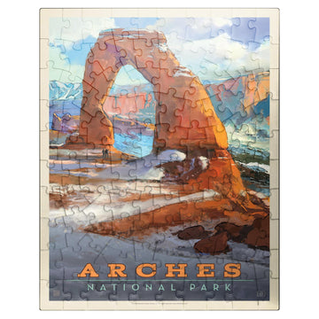 MyPuzzle Arches National Park: Snowy Delicate Arch, Vintage Poster - Premium 100 Piece Jigsaw Puzzle for Adults