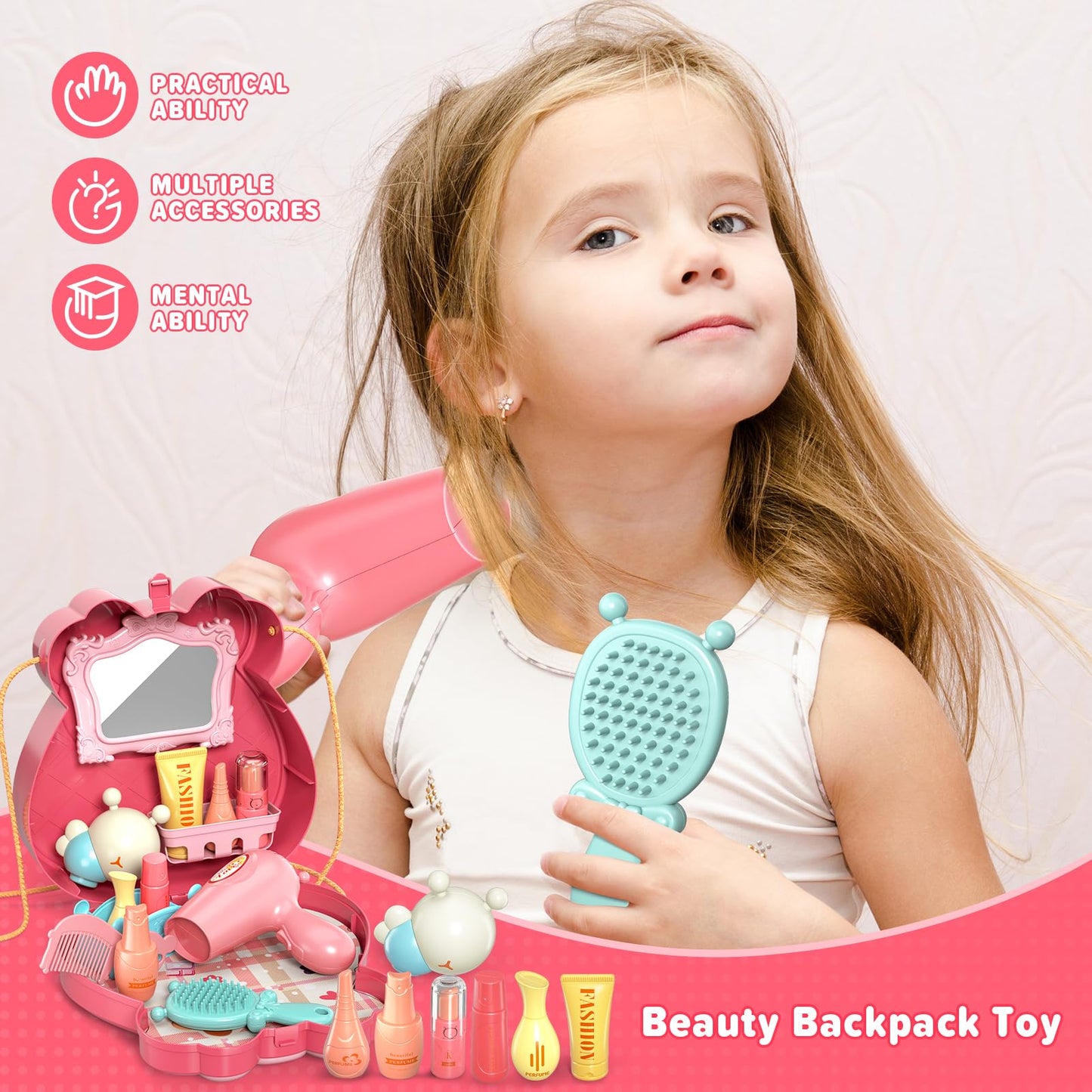 Lilybuds Pretend Play Toys For Kids, Girls Vanity Set With Mirror, Pretend Play Toy Makeup Set With Bag, Beauty Salon Play Set W