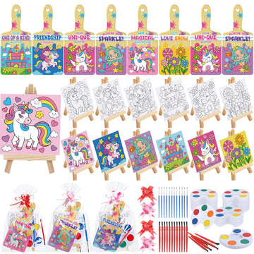 Pajean 24 Sets Valentines Day Gifts Watercolor Paint Set with Paintbrush Wooden Easel Mini Painting Canvas Panel Valentines Craf