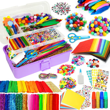 FUNZBO Arts and Crafts Supplies for Kids - Crafts Kits with Pipe Cleaners, Construction Paper, Pom poms, Googly Eyes, Crafts for