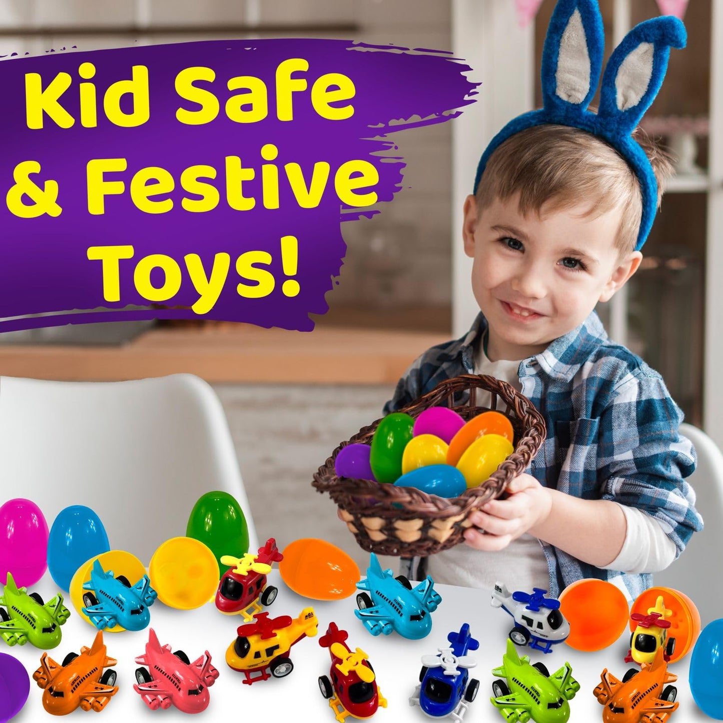 stargo 8 Pack Colorful Prefilled Easter Eggs with toys - mini Aircraft, pull-back Helicopters & Airplanes, Bright Plastic Easter