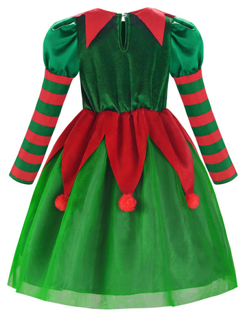 Relibeauty Elf Costume For Kids Santa Little Helper Kids Christmas Elf Dress Suit For Girls 3T/100
