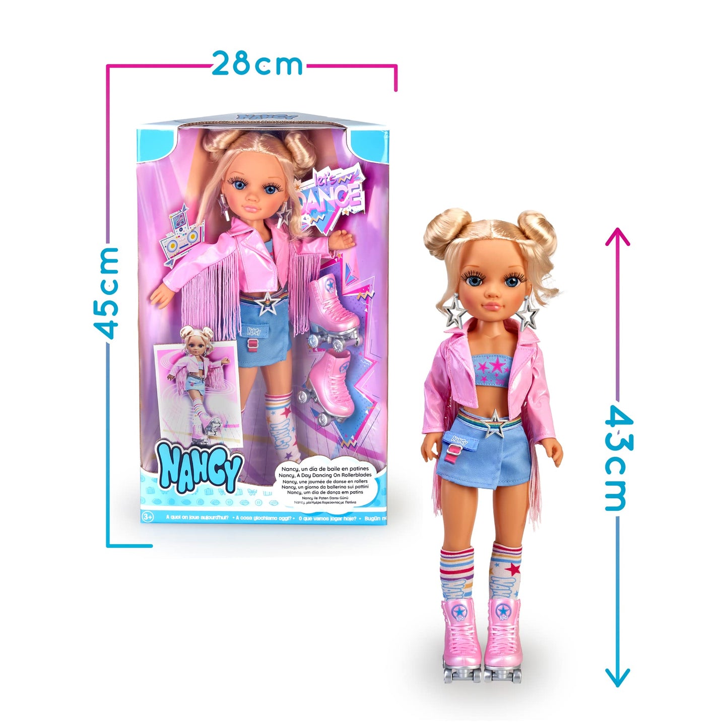 NANCY 16 Roller Skating Fashion Doll with Stylish Retro Outfit and Articulated Joints, for Ages 3+