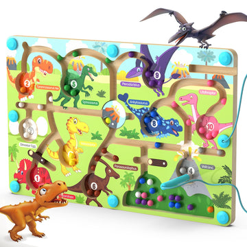 Magnetic Color And Number Maze,Dinosaurs Montessori Toys For 3+ Year Old Boys Girls, Fine Motor Skills Wooden Puzzles Board Game