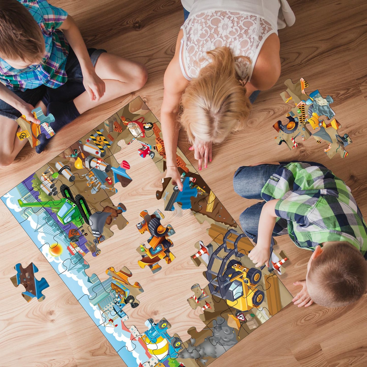 Jadeso 48 Pieces Jumbo Floor Puzzles For Kids Ages 3-5, Puzzle For Kid Ages 4-6, Construction Site Jigsaw Large Puzzles, Childre