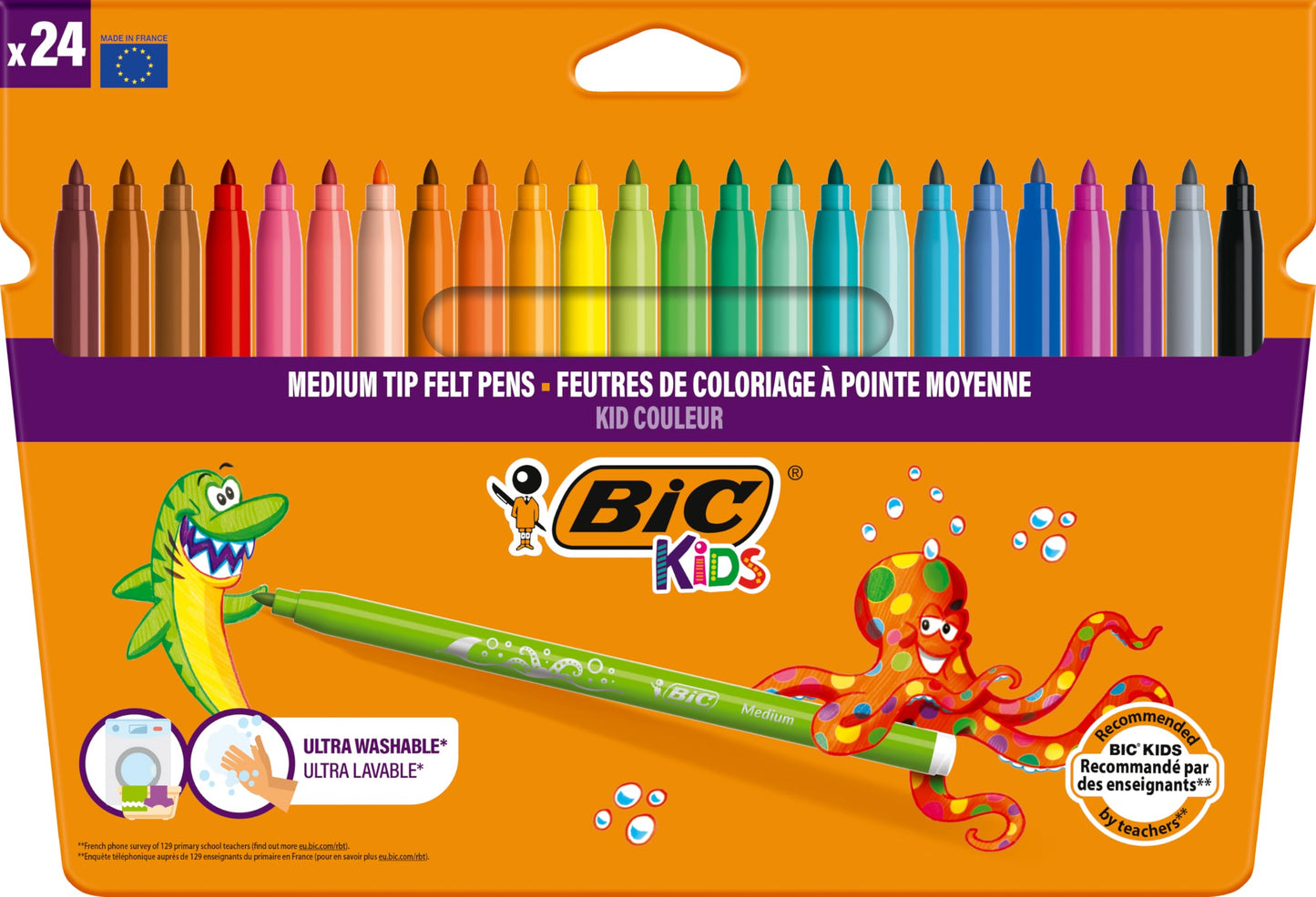 Bic Kids Kid Couleur Felt Tip Colouring Pens - Assorted Colours, Cardboard Wallet of 24