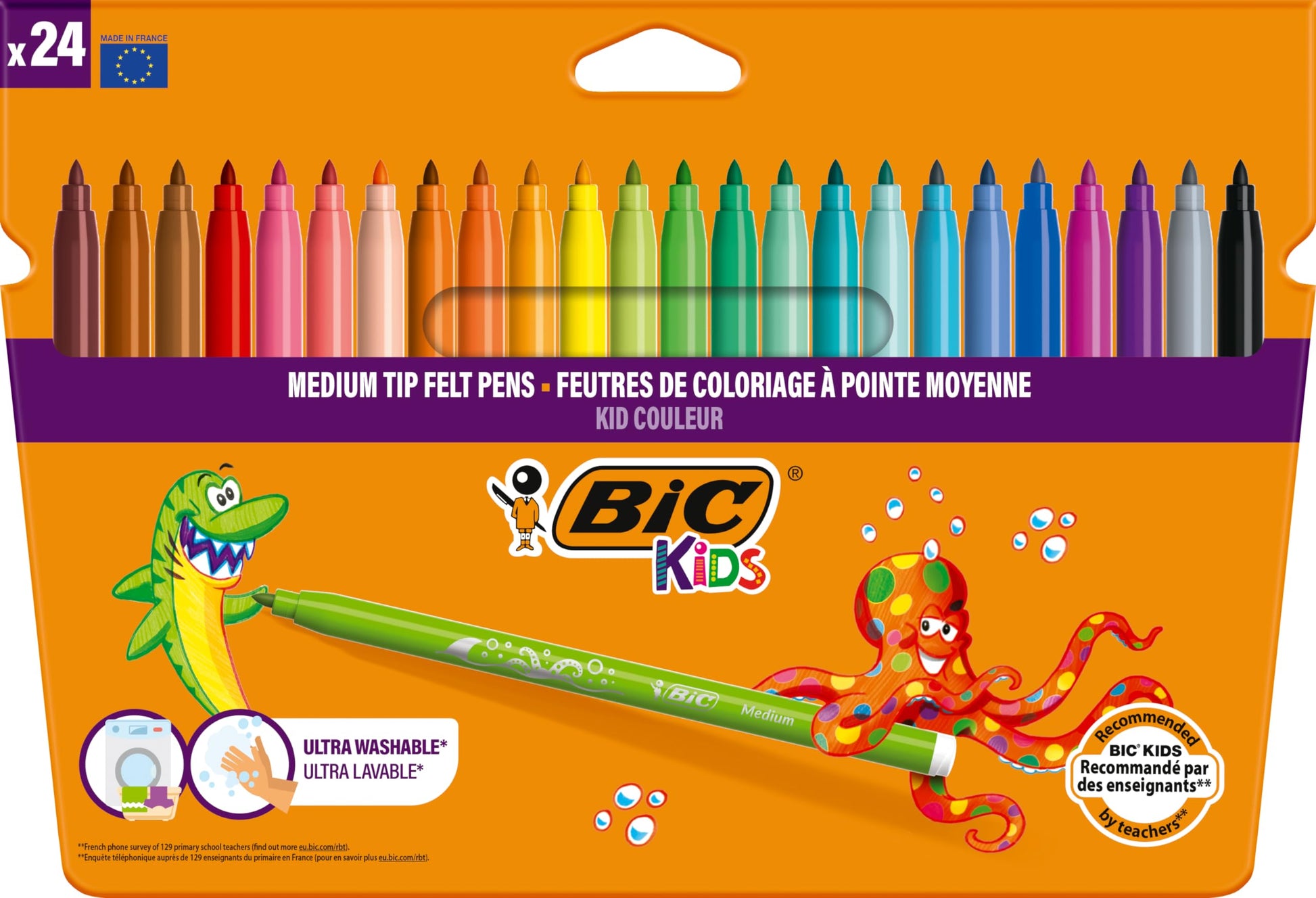 Bic Kids Kid Couleur Felt Tip Colouring Pens - Assorted Colours, Cardboard Wallet of 24