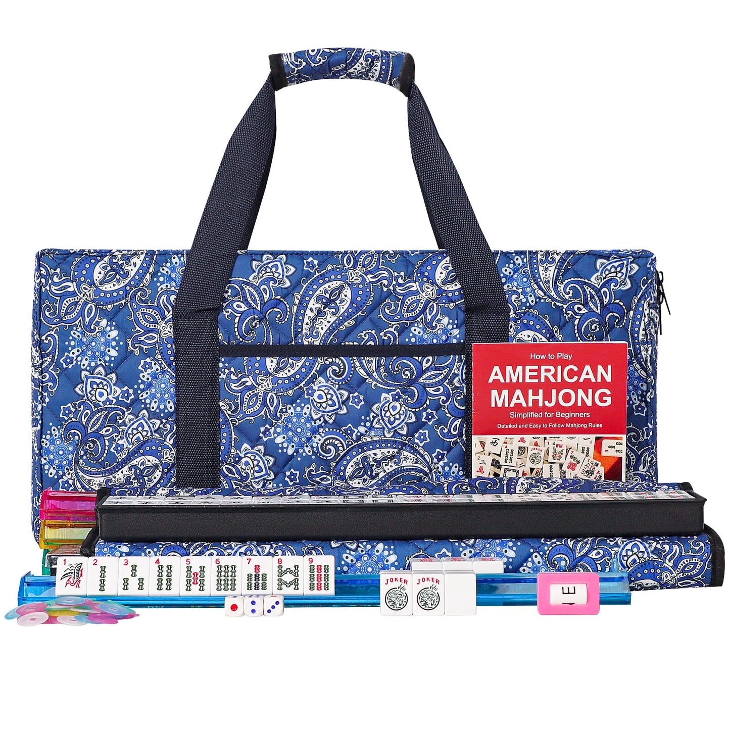 Zgme American Mahjong Set,166 Premium White Tiles With Printed Rectangular Bag And Accessories,4 All-In-One Mahjong Racks With P