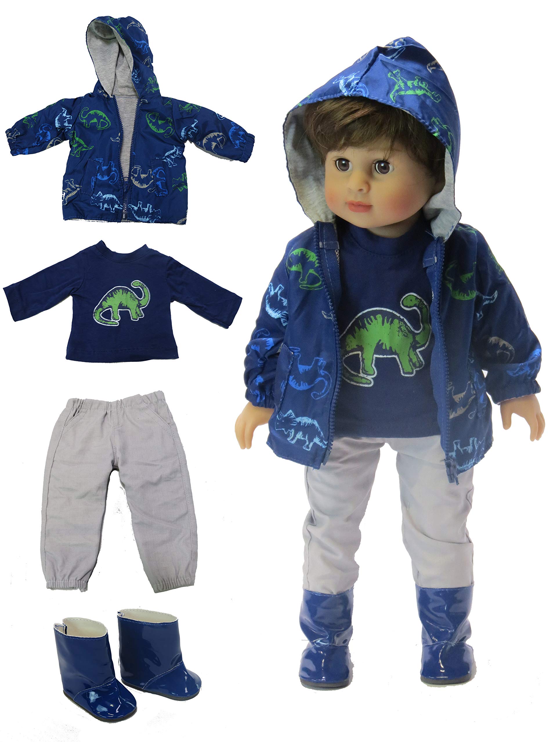American Fashion World Dinosaur Raincoat Set for 18-Inch Dolls | enhanced Quality & Trendy Design | Dolls Clothes | Outfit Fashions for Dolls for Popular Brands