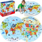 2 Sets Floor Puzzles World And United States Map Puzzles With Poster World And Us Geography Jumbo Round Puzzle For Kids 4-8 Geog