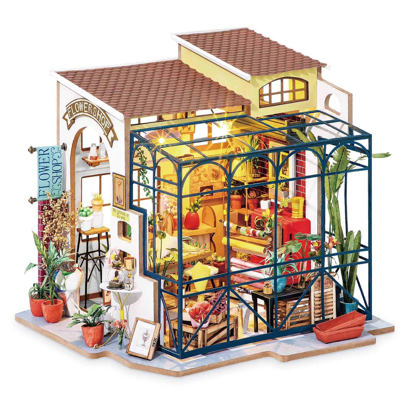 Rolife DIY Miniature Doll House Kit with Furniture for Children mature-themed Wooden Kits Toy (Emily's Flower Shop)