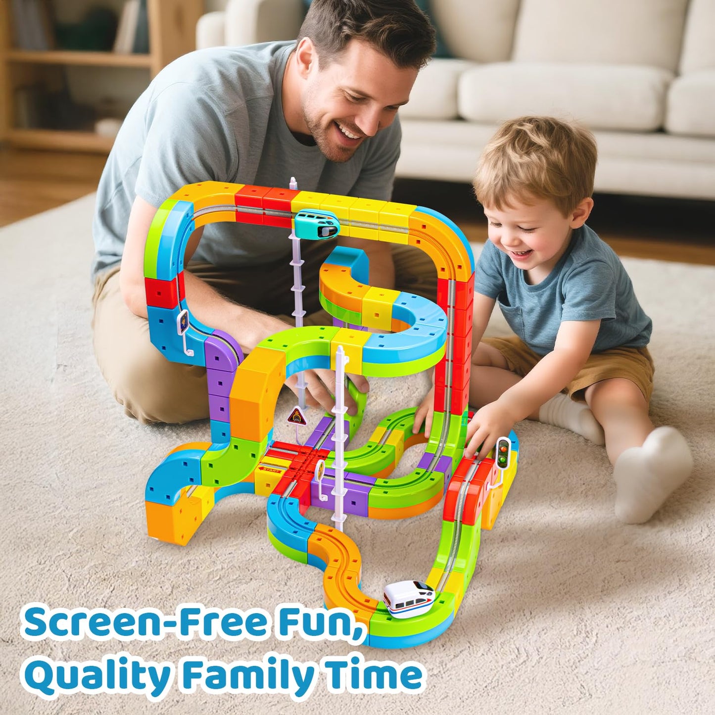 KlickRail Electric Train Set Flexible Race Track for Kids 4 6 7 8, 88 Pcs Car Track for Toddlers 3-5, Building Toy Train Track G