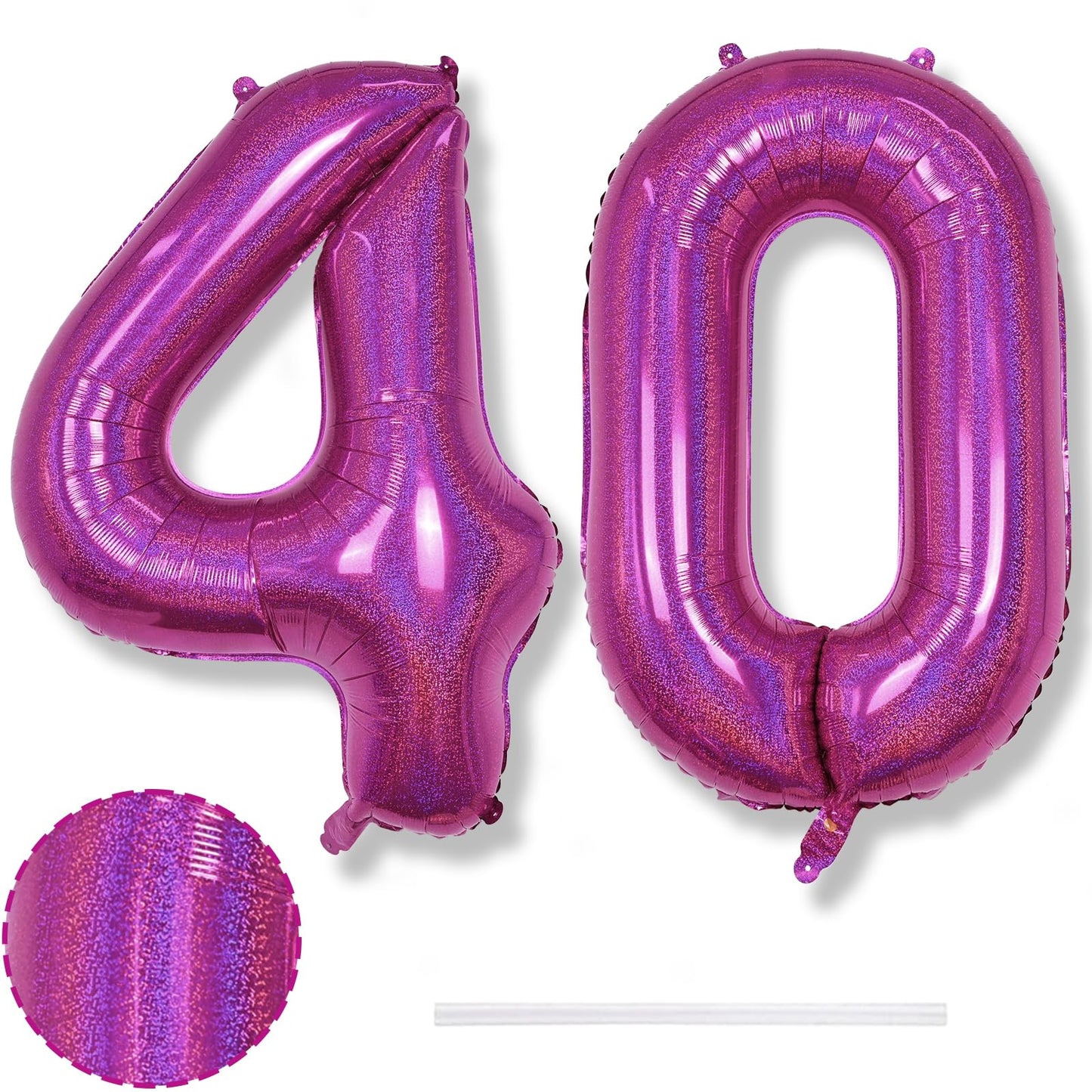 40 Balloon Laser Hot Pink, Self Inflating 40 Inch Number 40 Mylar Balloon Bright Pink Decor For Women, Foil Helium Iridescent Bi