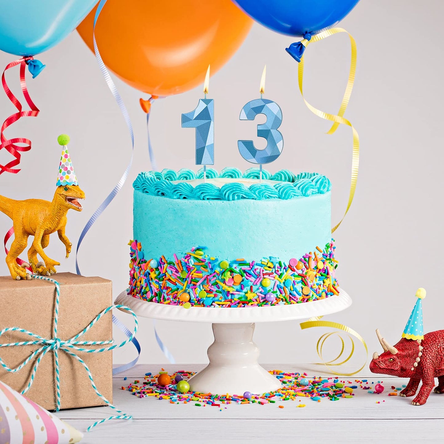 Nuanchu 13th Birthday Candles - Blue 3D Diamond Shape Wax Cake Topper, 4.9 Inch for Boys, Girls, Weddings & Anniversaries
