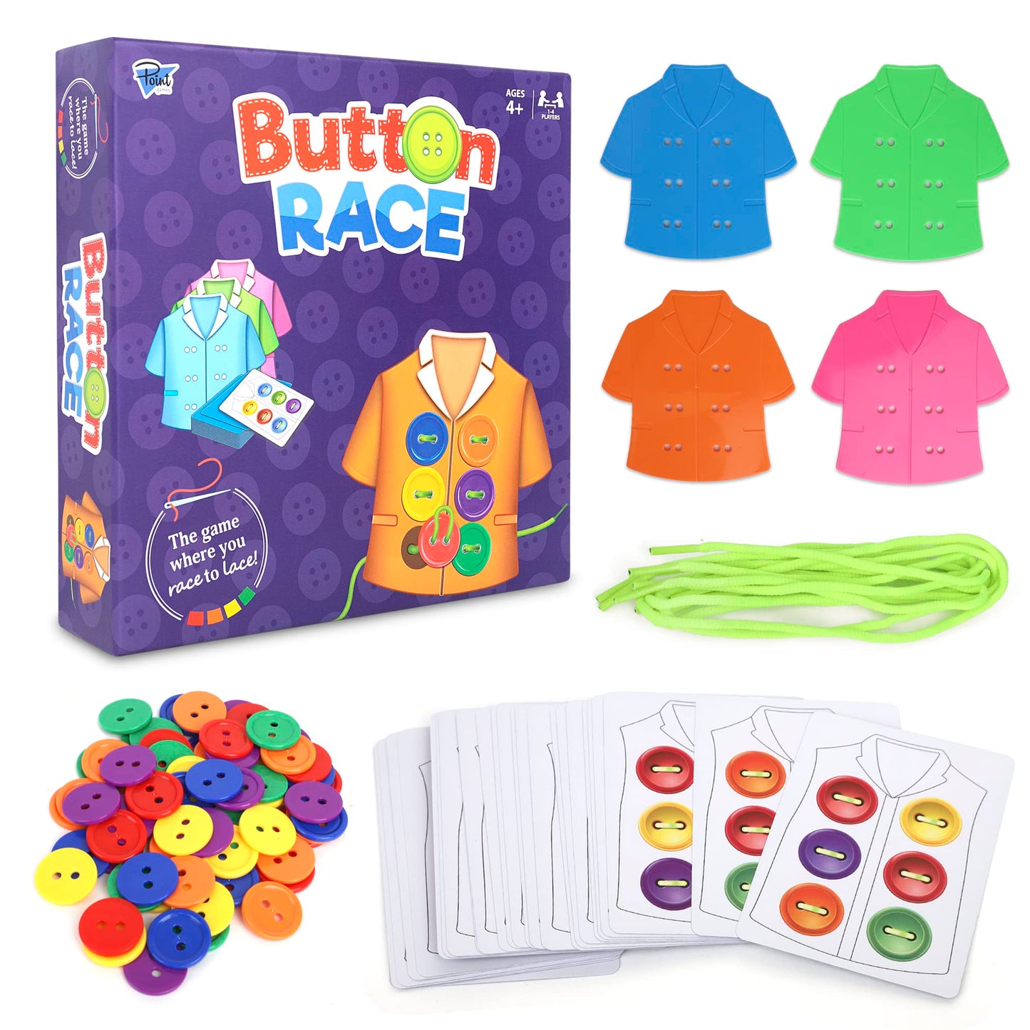 Point Games Lacing Cards Sequence Game - Educational Fine Motor Toy, Small, Plastic, Multi-Color for Kids Ages 4+
