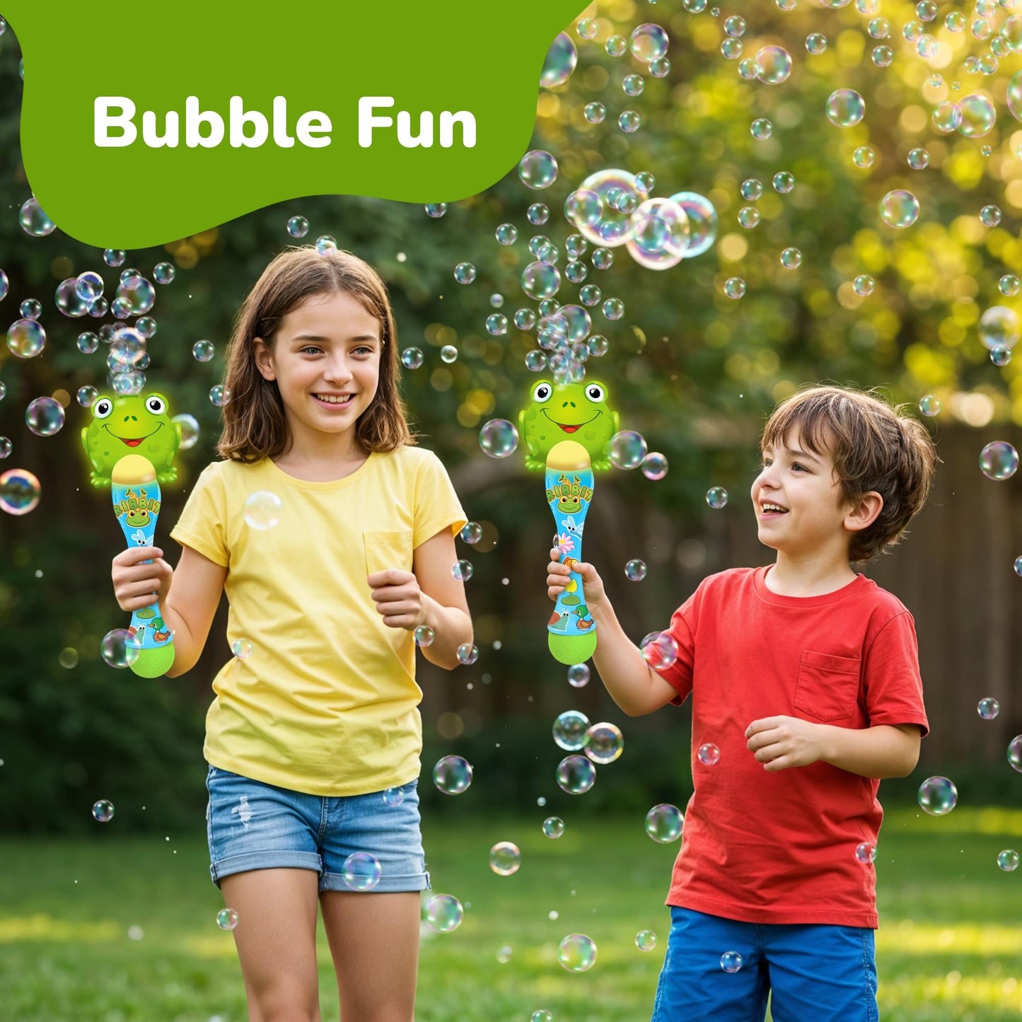 ArtCreativity Frog Bubble Wand - Handcrafted Frog Toys with Bubbles Refill Solution  Stickers  Music & Lights - Kids Summer Outdoor Activity - Birthday Party Favors - Bubble Blower Machine
