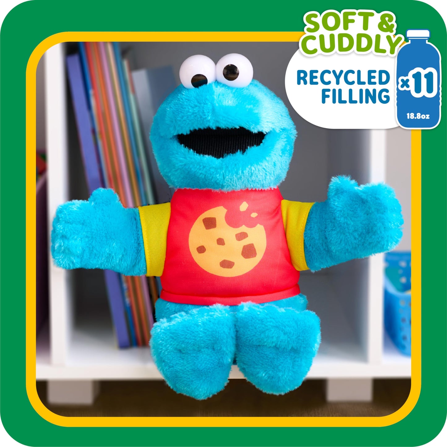 Just Play Sesame Street Cookie Monster Plushie, 13-inch, Blue, Fabric, Model 57652, Kids Toy for Ages 18 Months