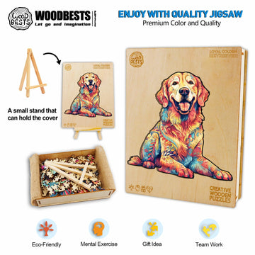 Woodbests 120 Piece Wooden Puzzles For Adults (S, 9.4'X8.9') Golden Retriever Puzzle Beautiful Wooden Box, Wooden Jigsaw Puzzles Unique Shape, Birthday Gifts For Adults And Kids Family Game