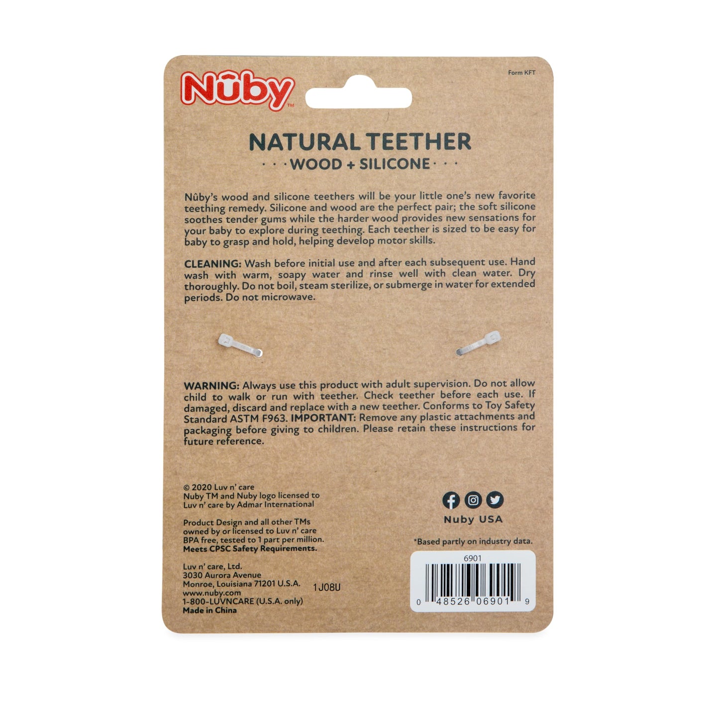 Nuby Natural Wood & Silicone Teether: 3 M+, Heart Bracelet, Pink