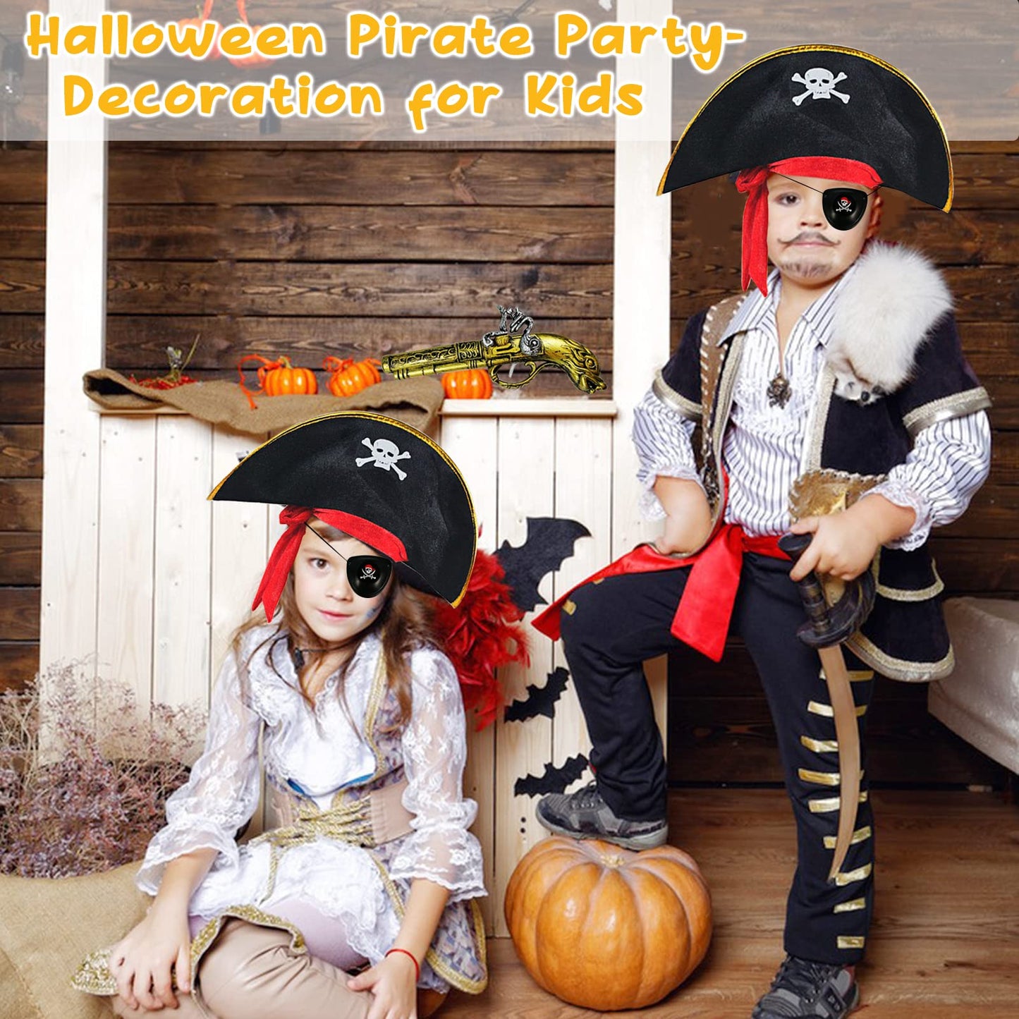 Pirate Costume Kids 8 Pcs Pirate Accessories for Kids - Halloween Pirate Theme Pretend Play Party Toys Set  Dress Up Supplies with Hat  decorative replica blade    Eye Patch  Telescope  Compass  Hook & Map