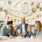 40Th Birthday Decorations Sand White Gold,40Th Birthday Balloons Beige Gold,Happy 40Th Birthday Banner With Cake Toppers Number