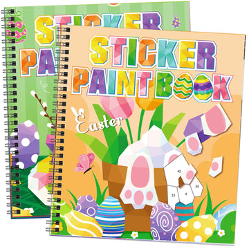 Omgouue 2Pcs Easter Day Crafts For Kids Ages 4-8 Sticker Paint Books Includes Eggs Bunny Chick And More Designs Gift Party Create 20 Pictures Sticker Sheets Are Separate