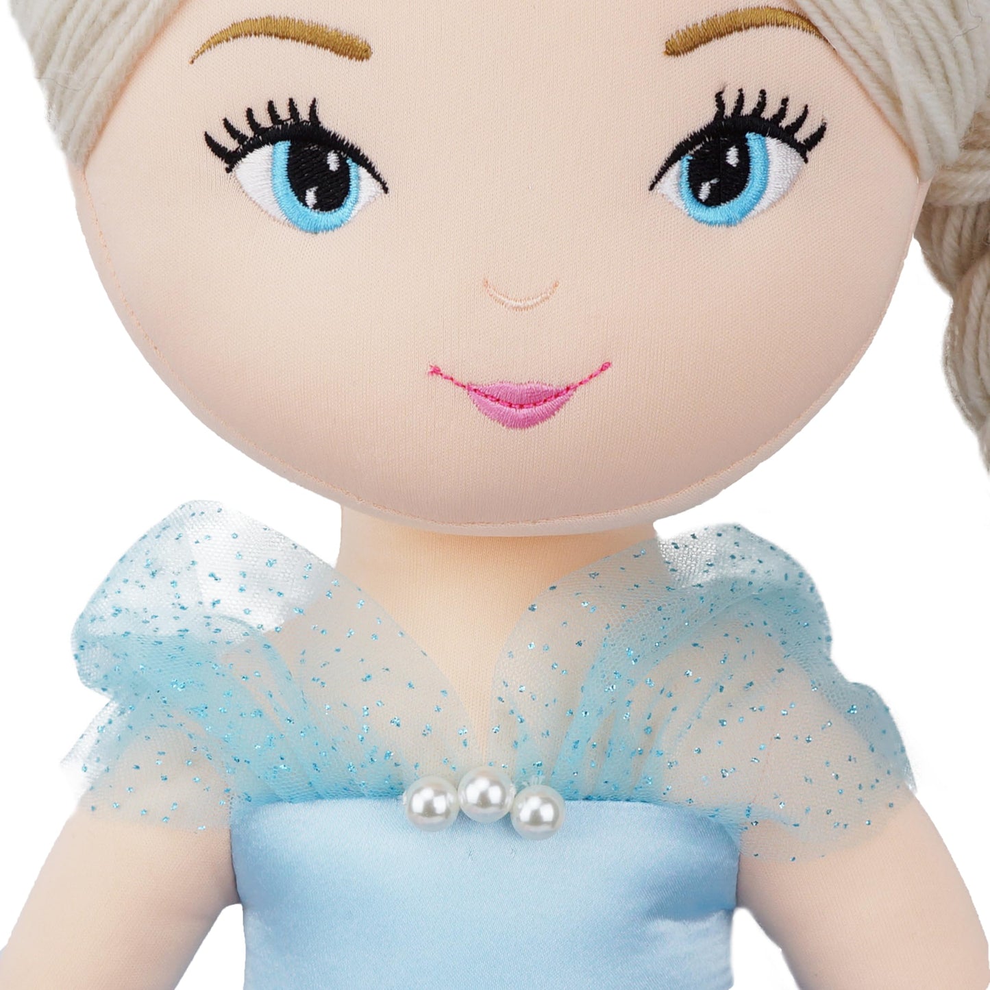 June Garden 30" XL Princess Soft Rag Doll Marina - Adorable Life Size Stuffed Doll in Blue Dress for Girls, Polyester Material